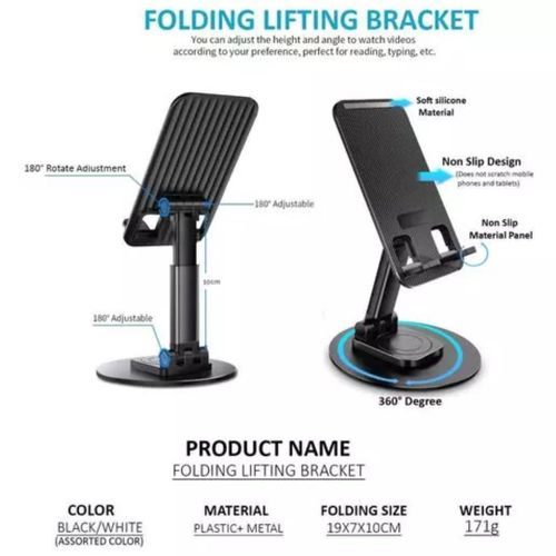 Universal Lite Adjustable Foldable Desktop Mobile Phone Holder Stand Black