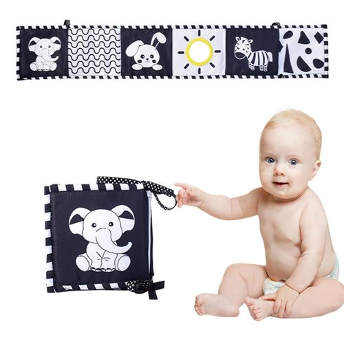 Montessori Kids Foldable Cloth Books Cartoon Animal Black and White Baby Toys for Boys and Girls Christmas Gift,Little Elephant NO5144