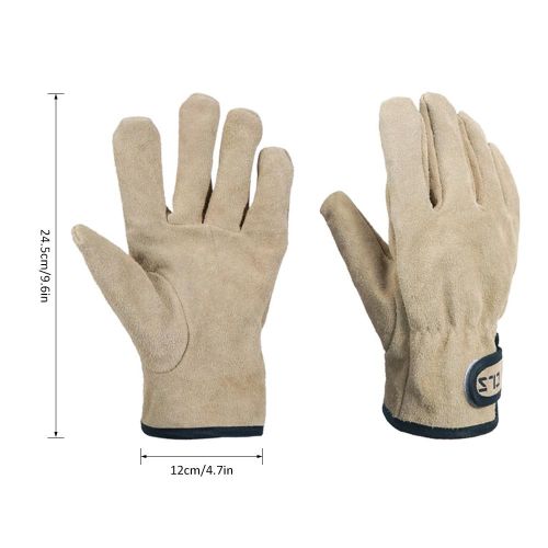 Camping Gloves Cowhide Leather Gloves Heat/Fire Resistant Mittens Outdoor Warm Gloves For BBQ Oven Fireplace NO5124
