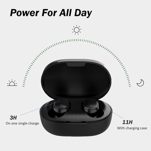 IOOIOO Wireless Bluetooth Earphones Headphones HiFi Stereo In Ear With Mic, USB-C Charging Case, IP4 Waterproof Headset For Sports - Black