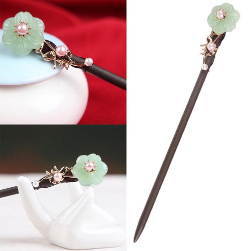 Women Ladies Retro Chinese Natural Wooden Flower Hair Pin