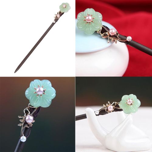 Women Ladies Retro Chinese Natural Wooden Flower Hair Pin
