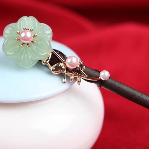 Women Ladies Retro Chinese Natural Wooden Flower Hair Pin