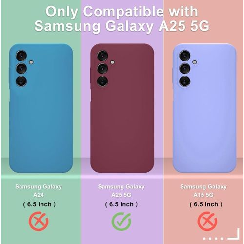 Samsung Galaxy A25 Soft Rubber Liquid Silicone Case Cover With Screen Protector Glass Maroon