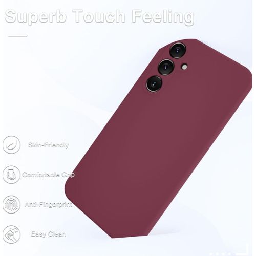 Samsung Galaxy A25 Soft Rubber Liquid Silicone Case Cover With Screen Protector Glass Maroon