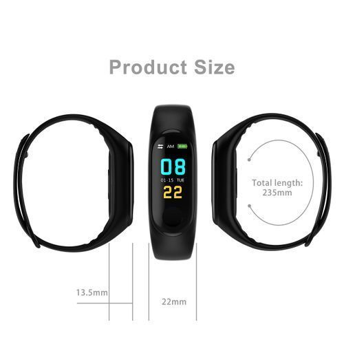 M3S Color Screen Fitness Tracker IP67 Waterproof Smart Band - Black