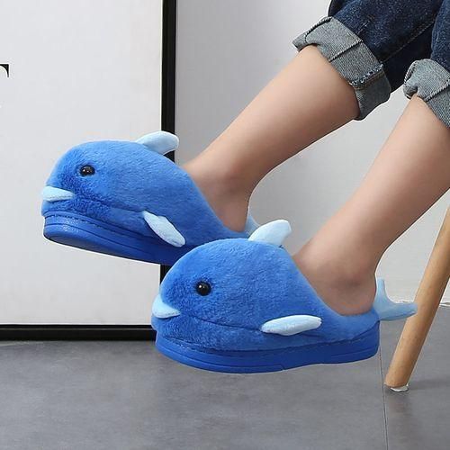 Children's Winter Blue Dolphin Furry Slippers