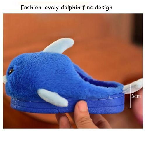 Children's Winter Blue Dolphin Furry Slippers