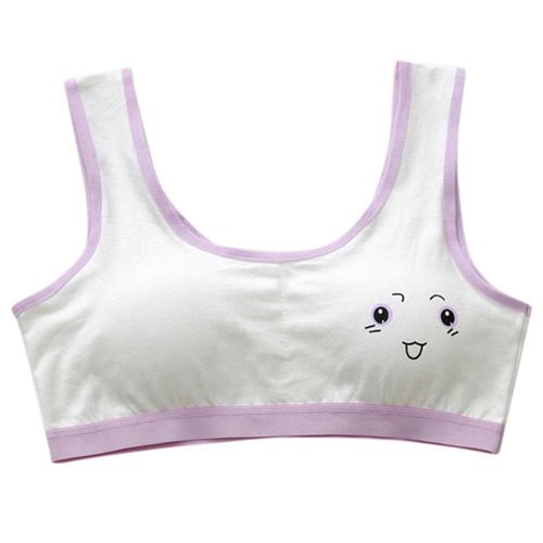 3pcs Cute Cartoon Girl Bra Soft Cotton Teenage Casual Training Bra for Students Teenager New,Purple NO5111