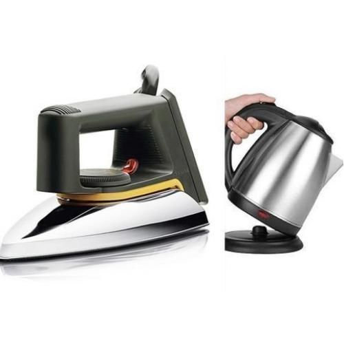 Bundle Of Flat Iron Kettle,2 Litre & 6 Way Cable - Silver