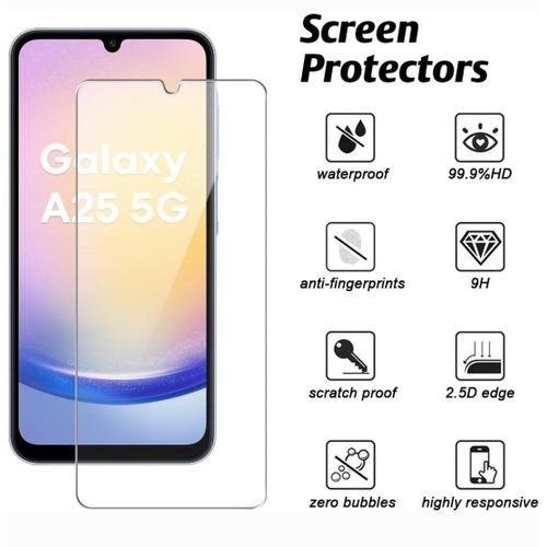 Samsung Galaxy A25 Soft Rubber Liquid Silicone Case Cover With Screen Protector Glass Black