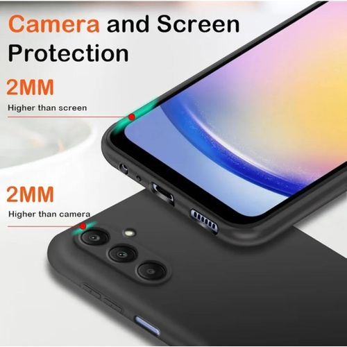 Samsung Galaxy A25 Soft Rubber Liquid Silicone Case Cover With Screen Protector Glass Black