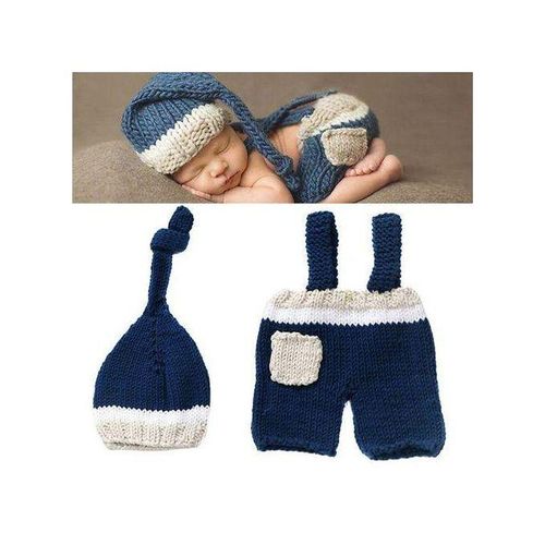 Newborn Knitted Hat With Pants Handmade Soft Breathable Photography Costume Set