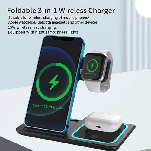 WL Universal 15W Fast Charging 3 In1 Foldable Wireless Charger Stand Holder Wirel Fast Charging Dock Stand Desktop Charging Station