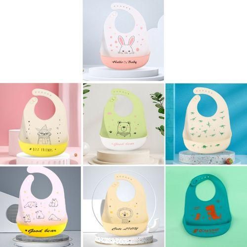 Baby Waterproof Silicone Bib, Pattern: BigSmall Dinosaur