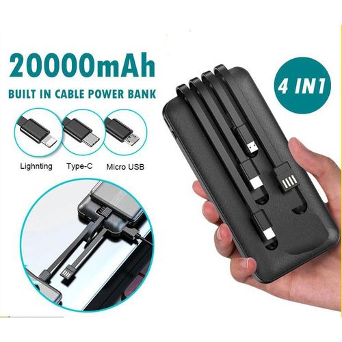 4 IN 1 Power Bank Built In Cable Usb Cable 20000mAh-Black/White