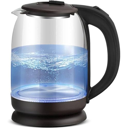 2L Glass Electric Kettle With LED Blue Light- Transparent, Black