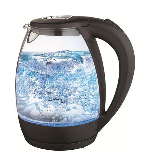 2L Glass Electric Kettle With LED Blue Light- Transparent, Black