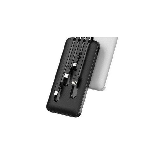 Power Bank 10000mAh with 4 Multi Cables, LCD Compact Slim, Light weight Fast Charge Power Bank in Black