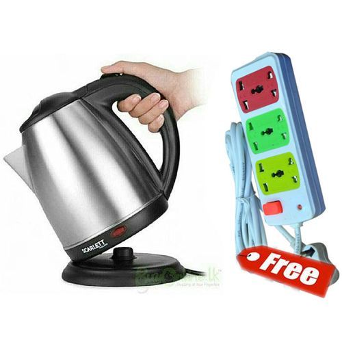 Scarlett Steel Kettle, 2.0 Litres with Free Extension Cable - Silver, White