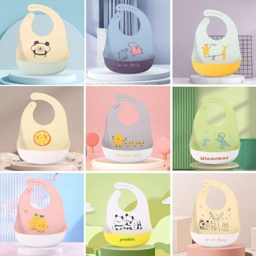 Baby Waterproof Silicone Bib, Pattern: Orange