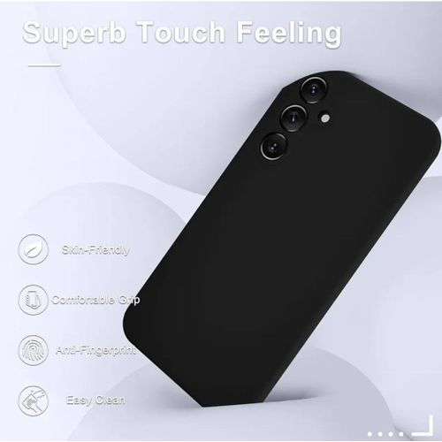 Samsung Galaxy A15 5G Luxury Soft Rubber Liquid Silicone Skin Touch Feel Cover Case With Screen Protector Black