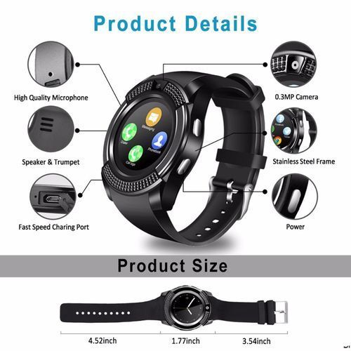 Unisex Advanced Multi-functional Touch Screen Bluetooth Smartwatch - Black