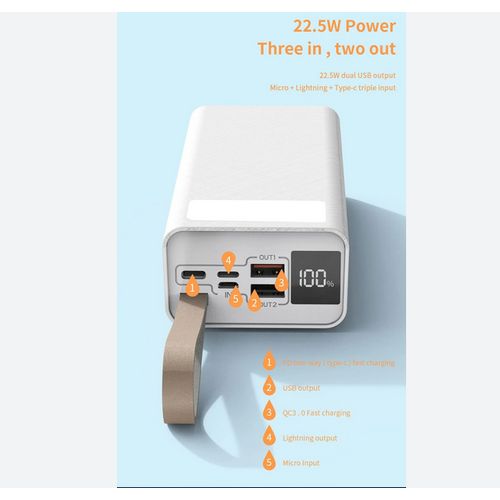 40000mAh Power Bank Fast Charging Safe Polymer Battery 22.5W-White