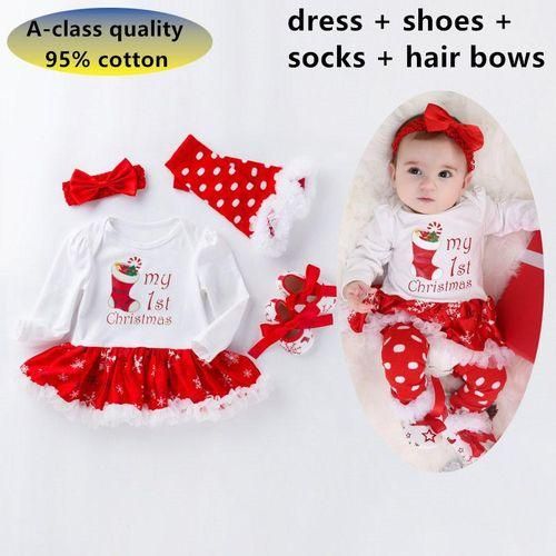 Christmas Girls' Class A 100 Cotton Long Sleeve Patchwork Dress Set Of 4