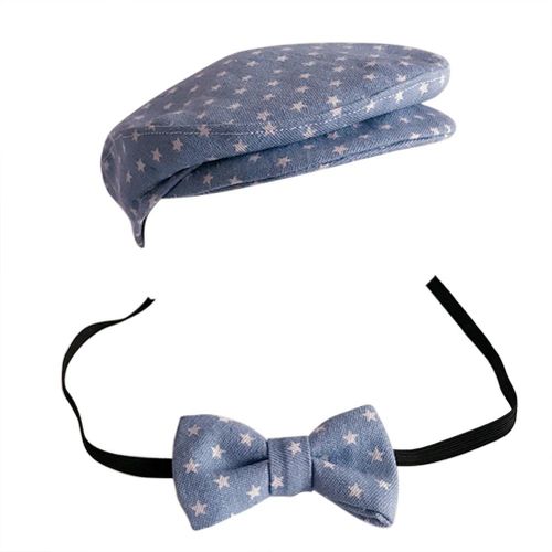 Kids Lovely Baby Tweed Boy Flat Cap Hat And Bow Tie Set Photo Props Hat Cap New,Blue NO5112