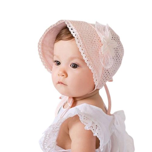 Spring Summer Sweet Princess Cap Hollow Baby Girls Hat Beanie Cotton Bonnet Kids Flower Lace Floral Caps New,Pink NO5112
