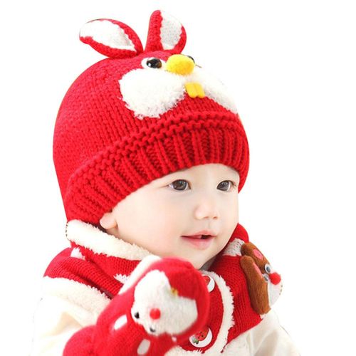 Children Baby Winter Crochet Knitted Hat Beanie Cap Scarf Set Kids Cartoon Animal Cap New,Red NO5111