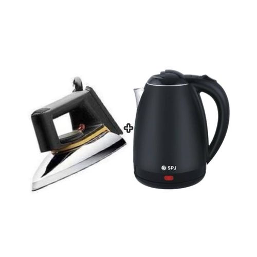 Dry Flat Iron & 1.8L Electric Kettle Percolator - Silver, Black