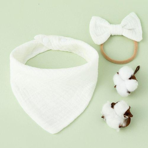Baby Cotton Gauze Drool Towel + Bow Hairband Set