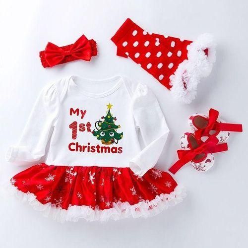Fourpiece Baby Snowflake Longsleeved Dress Color:Eye Christmas Tree Size:80