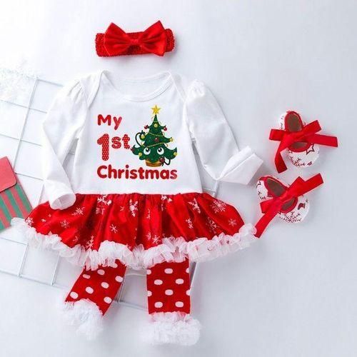 Fourpiece Baby Snowflake Longsleeved Dress Color:Eye Christmas Tree Size:80