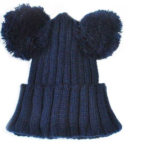 Baby Winter Hat Double Ball Ears Cute Wool Knitted Hat Solid Color Winter Warm Beanie Cap for Baby Boys Girls New,Navy NO5112