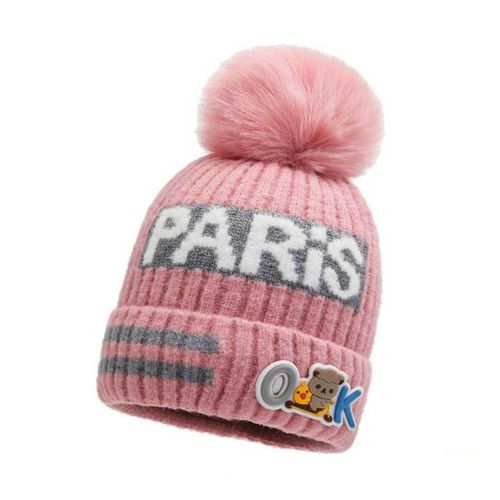 English Letter Knitted Beanie Charming Cute Design Kids Winter Hats for Kids Outdoor Sports Necessities,Pink NO5111