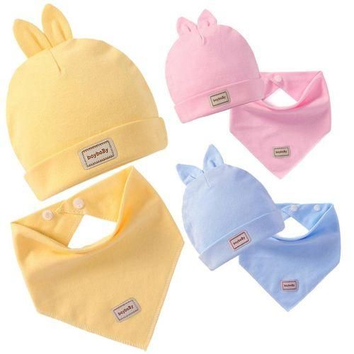 Cute Newborn Baby Boys Girls Kid Cartoon HatsTriangle Bibs Sets Pink