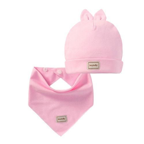 Cute Newborn Baby Boys Girls Kid Cartoon HatsTriangle Bibs Sets Pink