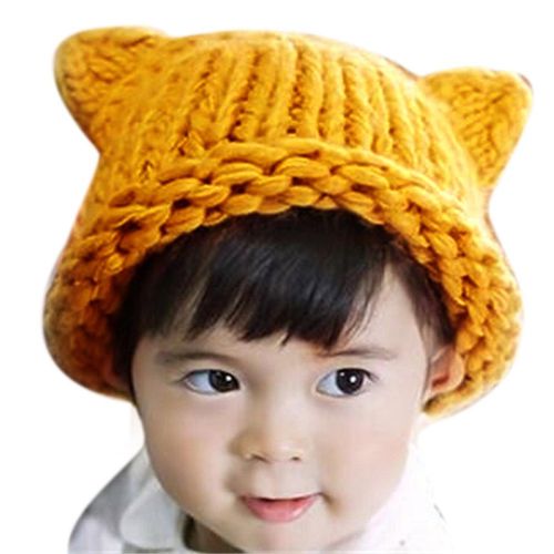 Knitted Beanies Baby Hat with Ears Solid Christmas Girls Boys Hats Winter Warm Toddler Infant Caps New,Ginger Yellow NO5148