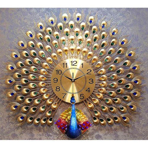 Peacock Wall Clock, Analog Quartz Movement, Feathered Sculpture Design, Home Decor Accent Piece