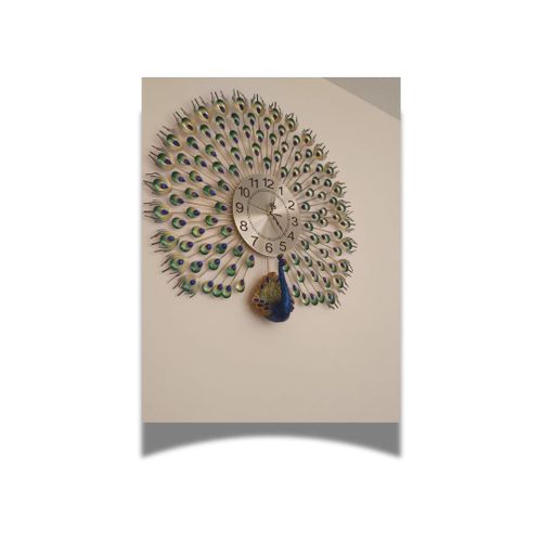 Peacock Wall Clock, Analog Quartz Movement, Feathered Sculpture Design, Home Decor Accent Piece