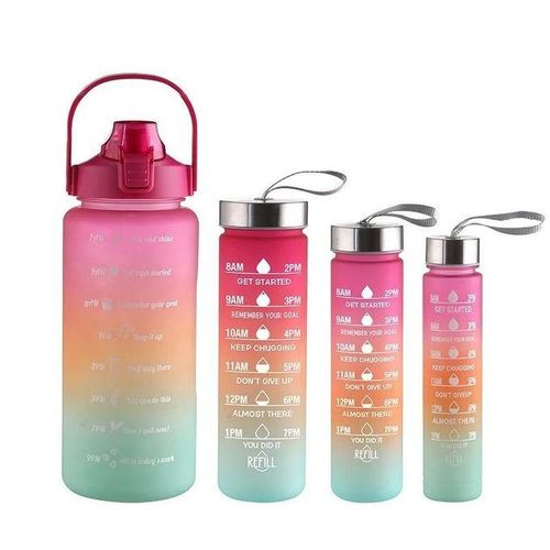 4 Pcs In 1 2L Direct Drinking Plastic Sport Fitness Motivational Water Bottles Black