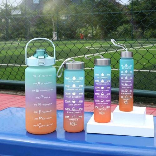 4 Pcs In 1 2L Direct Drinking Plastic Sport Fitness Motivational Water Bottles Black