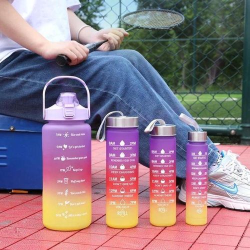 4 Pcs In 1 2L Direct Drinking Plastic Sport Fitness Motivational Water Bottles Black
