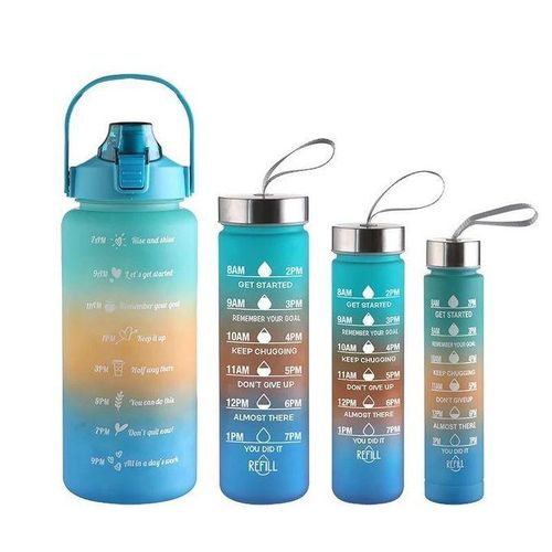 4 Pcs In 1 2L Direct Drinking Plastic Sport Fitness Motivational Water Bottles Black