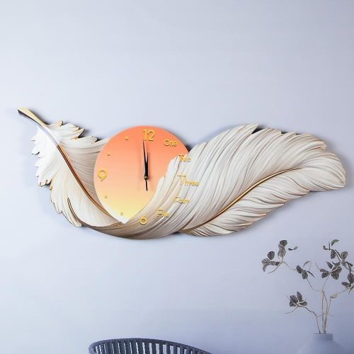 Clock Feather Wall Decoration,Large Feather Wall Statue Sculpture Wall Art Decor
