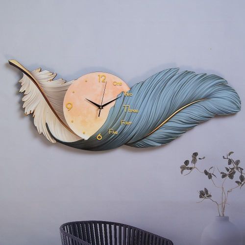Clock Feather Wall Decoration,Large Feather Wall Statue Sculpture Wall Art Decor