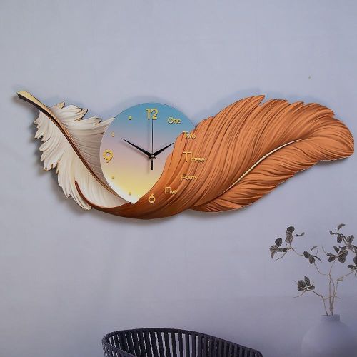 Clock Feather Wall Decoration,Large Feather Wall Statue Sculpture Wall Art Decor